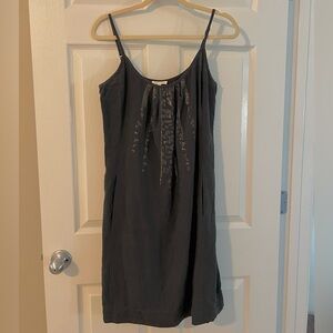 EILEEN FISHER Dress M Organic Linen Slip Cami tank sequin Gray Adjustable Straps